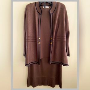 Exclusively Misook Brown Knit Skirt, Top, and Open Front Cardigan/Jacket